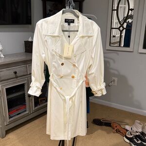 St. John Ivory Trench Coat with Gold Accents